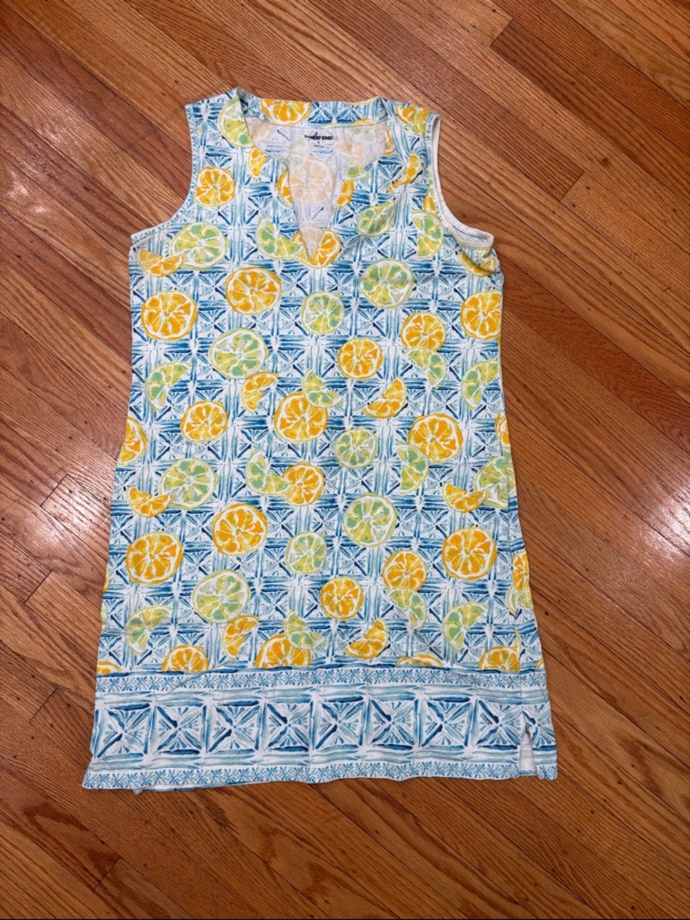 Lands' End Citrus Print Sleeveless Shift Dress - Yellow, Green, Blue